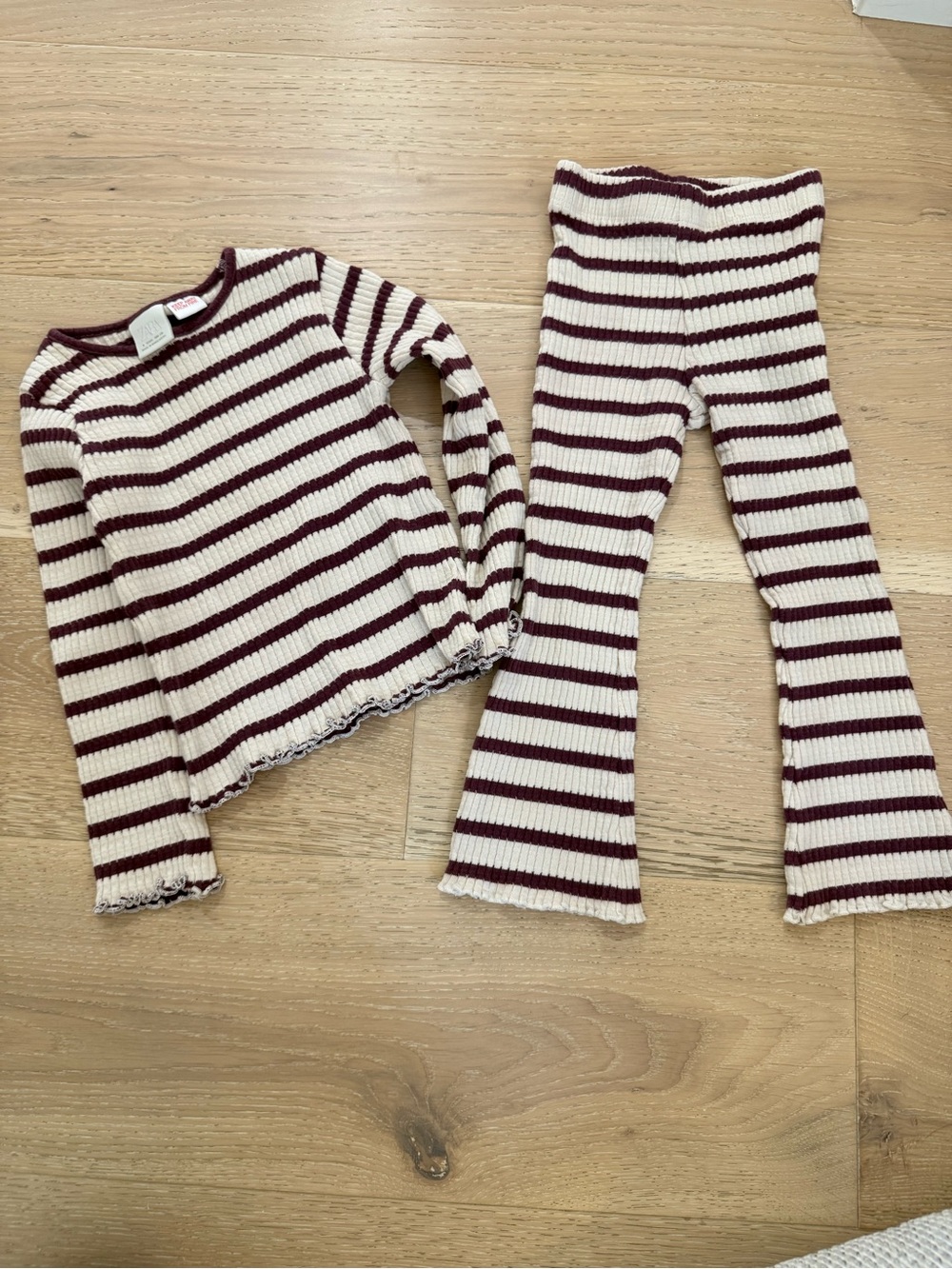 Zara Cream and Burgundy Striped Knit Matching Set
